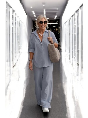 Yazlık Rahat Alt Üst Gömlek Pantolon Keten Takım