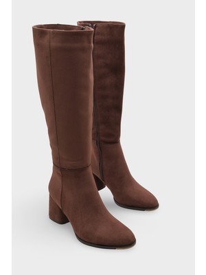 Capone Outfitters Cathrine Oval Burunlu Yandan Fermuarlı Topuklu Süet Kadın Çizme