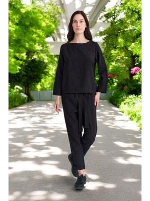 Yazlık Beli Kemerli Alt Üst Şık Keten Takım