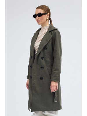 Kemer Detaylı Aksesuarlı Kaşe Kaban