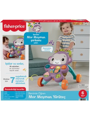Fisher-Price® Benimle Öğren Mor Maymun Yürüteç, Tatlı Maymun Yürüteç ve Eğitici Bebek Oyuncağı, Müzikli ve Işıklı, Türkçe JGW94