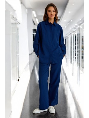 Günlük Rahat Gömlek Pantolon Ikili Keten Takım