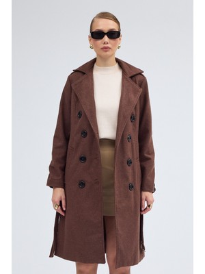 Kemer Detaylı Aksesuarlı Kaşe Kaban