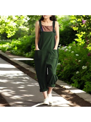 Yazlık Salopet Büyük Cepli Keten Tulum