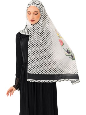 Şal Kefiye Püskülsüz Yeşil Zeytin Dalı Dijital Baskılı Filistin Şal S100043