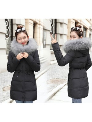 Kışlık Yaka Kürklü Uzun Kadın Şişme Mont