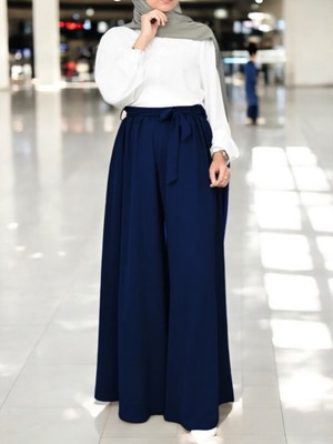 Yazlık Kemerli Kadın Keten Şalvar Pantolon