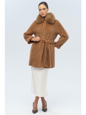 Çıkabilir Kürklü Inci Detaylı Peluş Kaban Taba 3098-TK