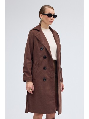 Kemer Detaylı Aksesuarlı Kaşe Kaban