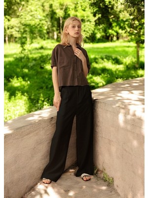 Yazlık Düğmeli Keten Pantolon