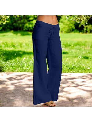 Günlük Kadın Rahat Kesim Keten Pantolon