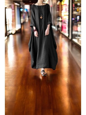 Baharlık Rahat Keten Panço Elbise