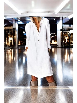 Yazlık Rahat Gömlek Yaka Elbise