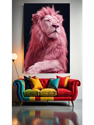 Pembe Aslan 3 Ev Duvar Salon Güzellik Salonu Ofis Dükkan Dekarasyon Kanvas Tablo