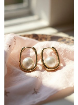 Solène Zero Gold Altın Kaplama Incili Tasarım Çelik Küpe