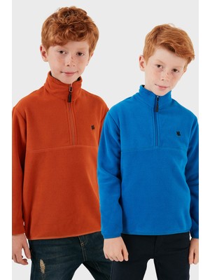 Lela Yumuşak Dokulu Fermuarlı Dik Yaka Şardonlu 2'li Paket Polar Çocuk Polar 5905002S2