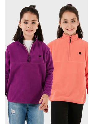 Lela Yumuşak Dokulu Fermuarlı Dik Yaka Şardonlu 2'li Paket Polar Çocuk Polar 5905002S2