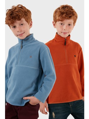 Lela Yumuşak Dokulu Fermuarlı Dik Yaka Şardonlu 2'li Paket Polar Çocuk Polar 5905002S2