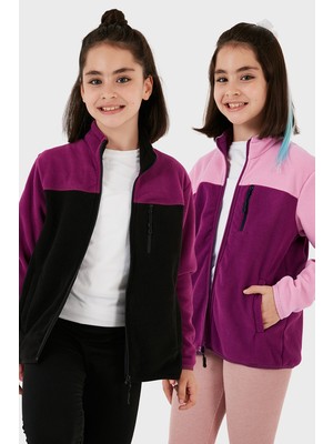 Lela Yumuşak Dokulu Fermuarlı Renk Bloklu Dik Yaka Cepli 2'li Paket Hırka Polar Çocuk POLAR 5905001S2