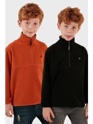 Lela Yumuşak Dokulu Fermuarlı Dik Yaka Şardonlu 2'li Paket Polar Çocuk Polar 5905002S2