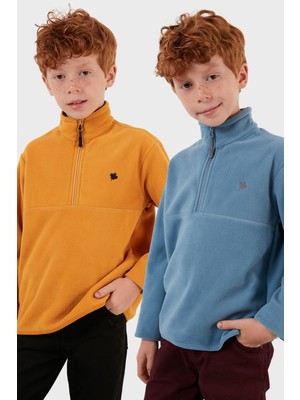 Lela Yumuşak Dokulu Fermuarlı Dik Yaka Şardonlu 2'li Paket Polar Çocuk Polar 5905002S2