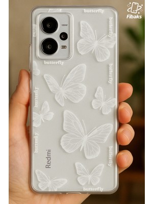 Xiaomi Redmi Note 12 Pro 5g Uyumlu Kılıf Tasarımlı Desenli Kamera Korumalı Şeffaf Kelebek Kapak