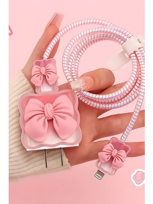 Fibaks 18W/20W Uyumlu Fiyonk Desenli Şarj Aleti Koruyucu Şarj Kablosu Örme Aparatlı Koruyucu Toparlayıcı