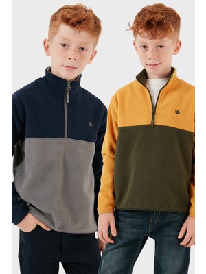 Lela Yumuşak Dokulu Yarım Fermuarlı Renk Bloklu Dik Yaka 2'li Paket Polar Çocuk Polar 5905004S2