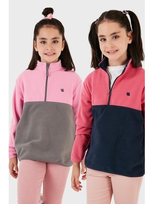 Lela Yumuşak Dokulu Yarım Fermuarlı Renk Bloklu Dik Yaka 2'li Paket Polar Çocuk Polar 5905004S2