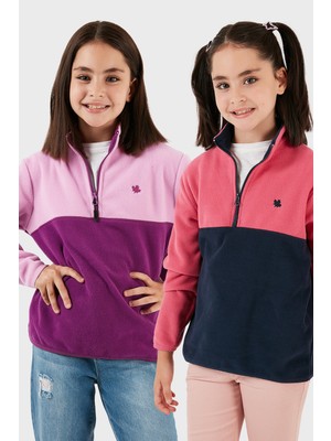 Lela Yumuşak Dokulu Yarım Fermuarlı Renk Bloklu Dik Yaka 2'li Paket Polar Çocuk Polar 5905004S2