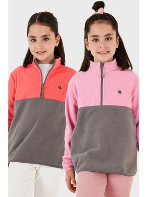 Lela Yumuşak Dokulu Yarım Fermuarlı Renk Bloklu Dik Yaka 2'li Paket Polar Çocuk Polar 5905004S2