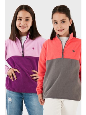 Lela Yumuşak Dokulu Yarım Fermuarlı Renk Bloklu Dik Yaka 2'li Paket Polar Çocuk Polar 5905004S2