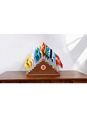 ZC Bayrak Eski Türk Devletleri Bayrak Seti 17 Adet 15x22,5 cm Ahşap Kaide ile Renkli