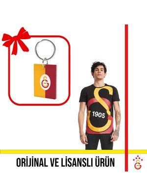 Galatasaray Lisanslı Siyah Büyük Logolu T-Shirt ve Sarı Kırmızı Logolu Anahtarlık