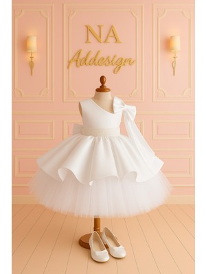 Tek Omuz Büyük Fiyonk Kız Çocuk Elbise – Siyah & Beyaz