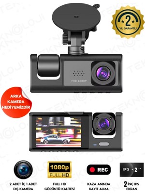 1080P Dash Cam Full Hd Araç Içi Kamera Ön Arka ve Iç Kayıt 3 Kamera Gece Görüşlü G Sensör Geniş Açı
