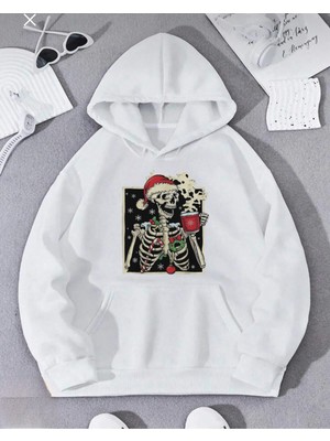 Yılbaşı Temalı Yeni Yıl Kutlayan Iskelet Baskılı Sweatshirt