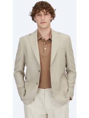 Açık Bej Düz Modern Fit Yün Karışımlı Ceket