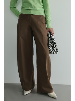 Kahverengi Caby Geniş Paça Pantolon