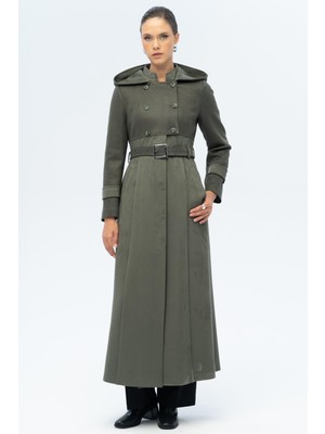 Kapüşonlu Garni Detaylı Süet Görünümlü Pardesü A.haki 6677