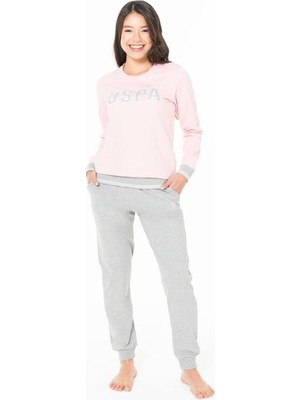 Kadın Bisiklet Yaka Uzun Kollu Pijama Takımı S26117 Bantlı Paça Rahat Kumaş