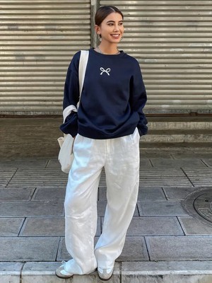 Lacivert Kurdele Baskılı Oversize Sweatshirt