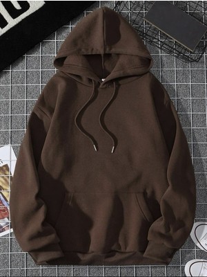 Unisex Kahverengi Kapüşonlu Sweatshirt
