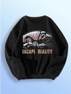 Unisex Escape Realıty Baskılı Oversize Sweatshirt