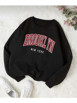 Unisex Brooklyn Baskılı Oversize Sweatshirt