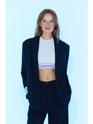 Sagaza Studio Kadın Lacivert Ceket Bol Kesim Pamuk - Polyester Malzeme ile Klasik Stil