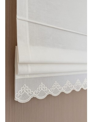 Katlamalı Tül Perde – Krem Keten Zemin Altı Dantelli Mekanizmalı Perde