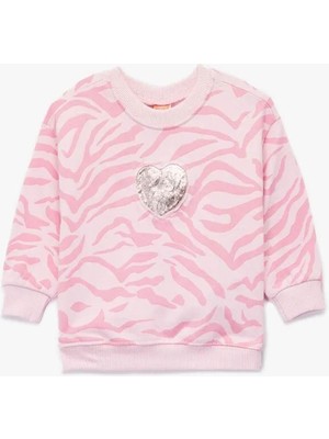 Koton Pamuklu Bisiklet Yaka Şardonlu Pembe Kız Bebek Sweatshirt 6WMG10078AK