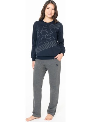 Kadın Bisiklet Yaka Uzun Kollu Pijama Takımı S26123 Rahat Kumaş Cepli