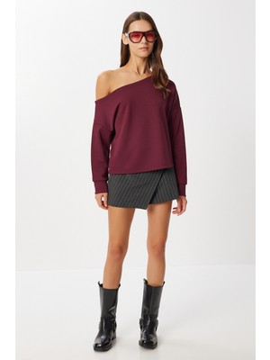 Açık Omuzlu Yumuşak Modal Bluz LRX0014 Mürdüm